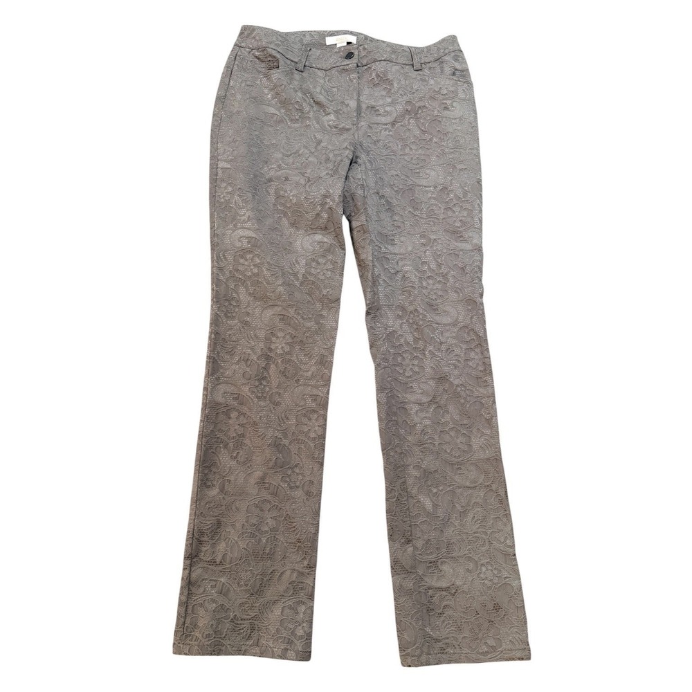 Chico's Denim Textured Lace Overlay Straight Leg Trousers Size 1.5 Medium